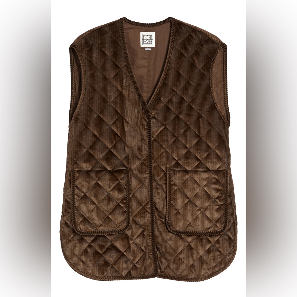 Totême Quilted Oversize Corduroy Vest in Saddle Brown